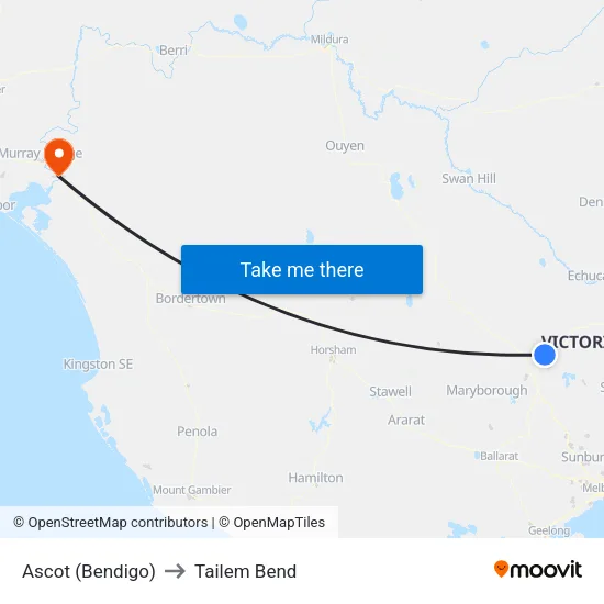 Ascot (Bendigo) to Tailem Bend map