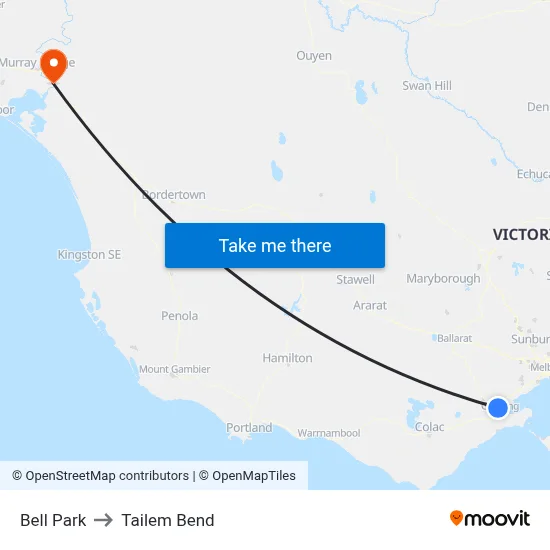 Bell Park to Tailem Bend map