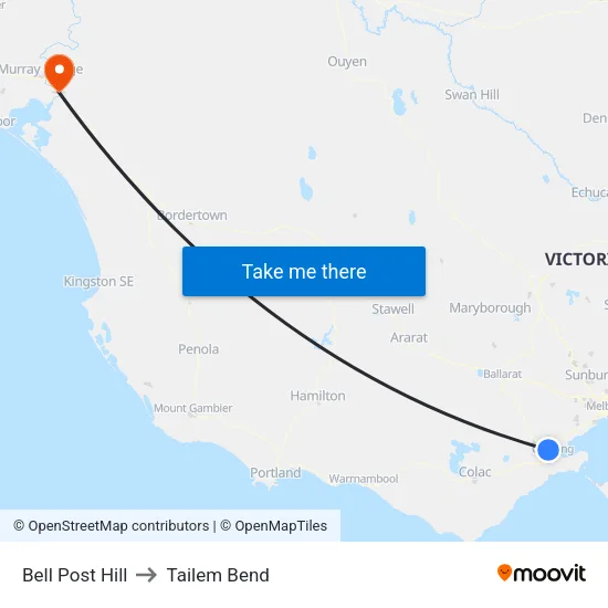 Bell Post Hill to Tailem Bend map