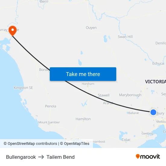 Bullengarook to Tailem Bend map