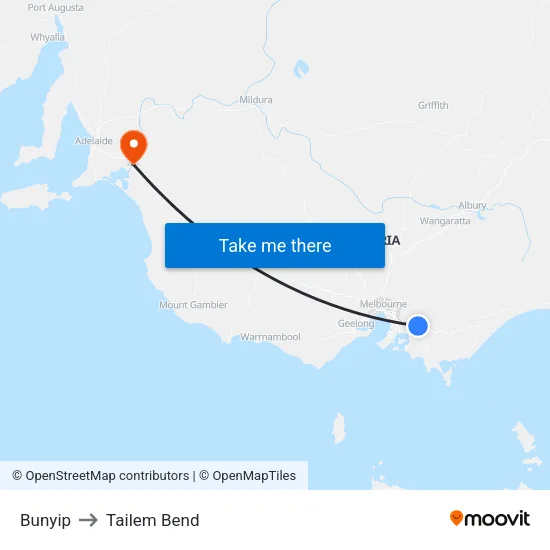 Bunyip to Tailem Bend map