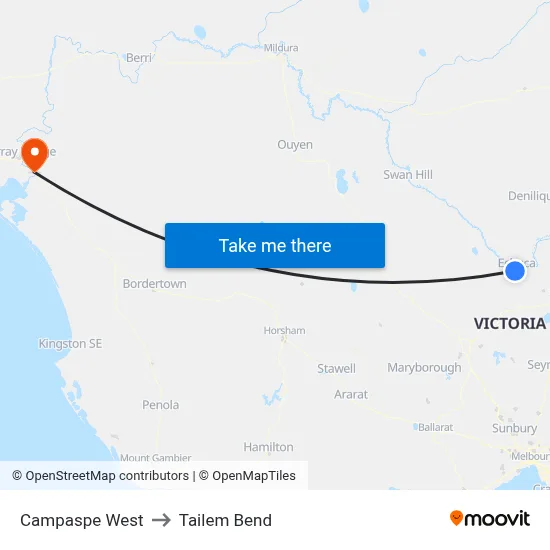 Campaspe West to Tailem Bend map