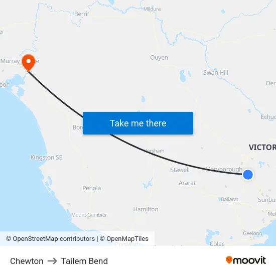 Chewton to Tailem Bend map