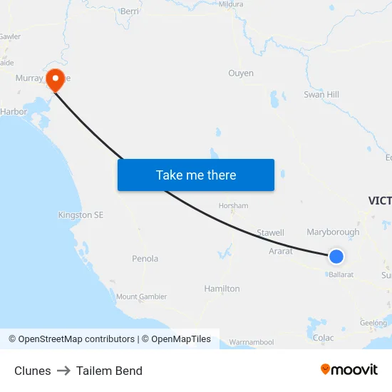 Clunes to Tailem Bend map