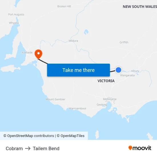 Cobram to Tailem Bend map