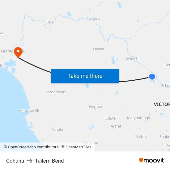 Cohuna to Tailem Bend map
