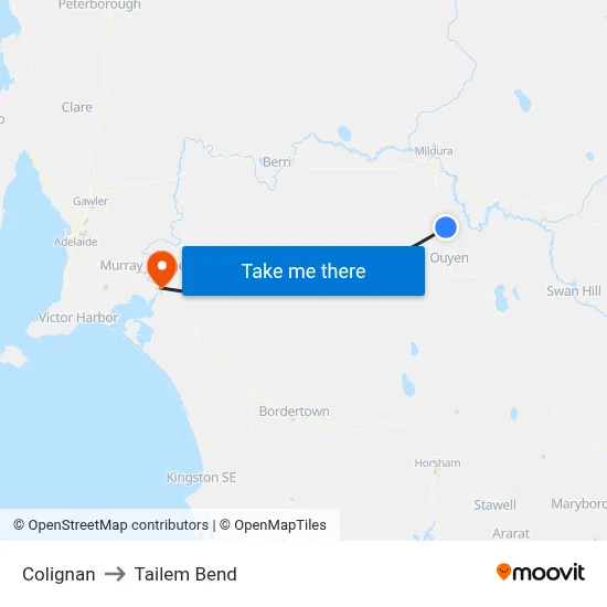 Colignan to Tailem Bend map