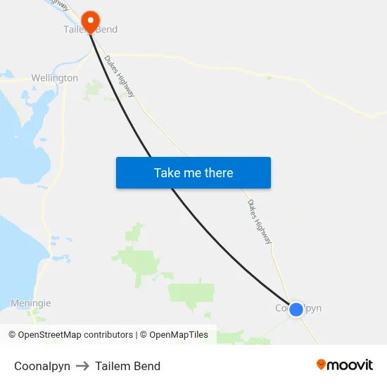Coonalpyn to Tailem Bend map