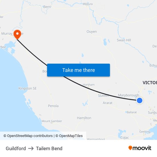 Guildford to Tailem Bend map