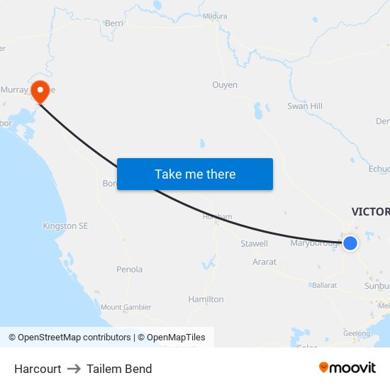 Harcourt to Tailem Bend map