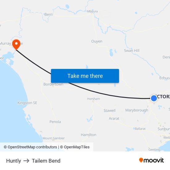 Huntly to Tailem Bend map