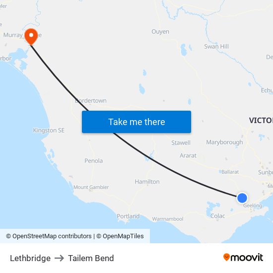 Lethbridge to Tailem Bend map