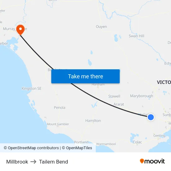 Millbrook to Tailem Bend map
