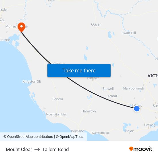Mount Clear to Tailem Bend map