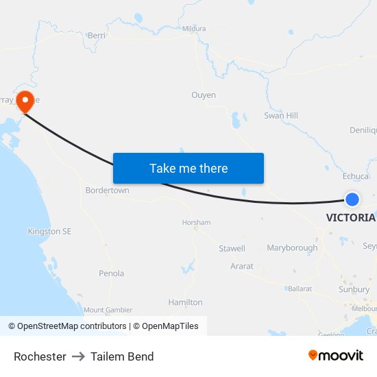 Rochester to Tailem Bend map