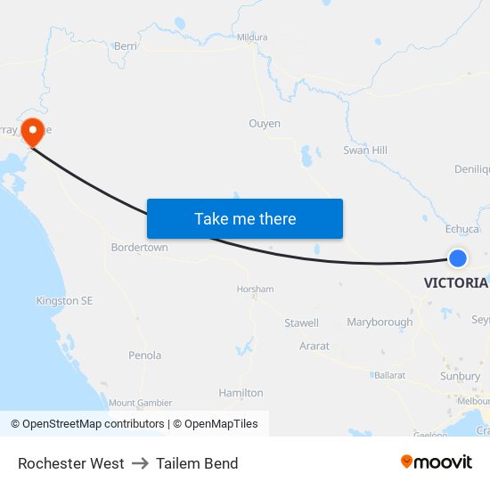 Rochester West to Tailem Bend map