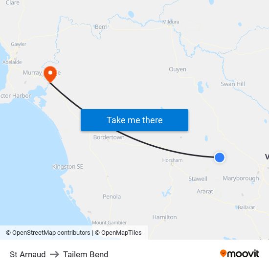 St Arnaud to Tailem Bend map