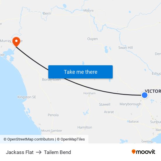 Jackass Flat to Tailem Bend map