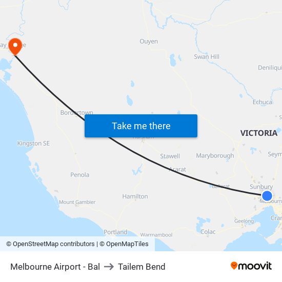 Melbourne Airport - Bal to Tailem Bend map