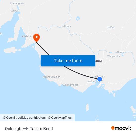 Oakleigh to Tailem Bend map