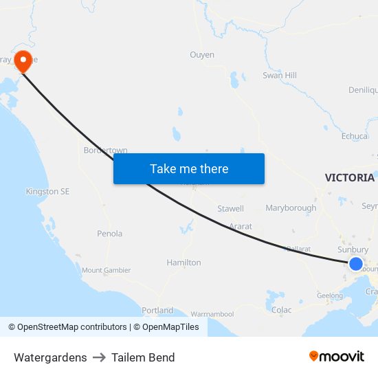 Watergardens to Tailem Bend map