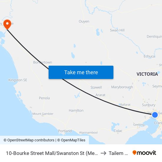 10-Bourke Street Mall/Swanston St (Melbourne City) to Tailem Bend map