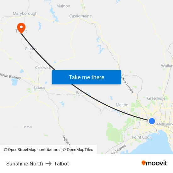 Sunshine North to Talbot map