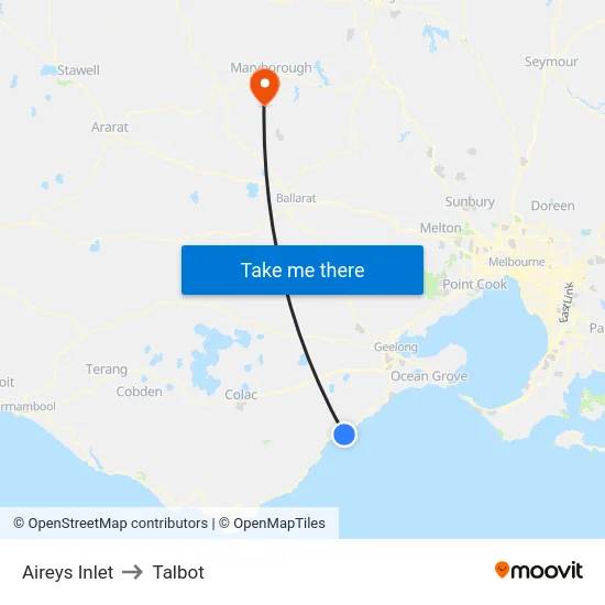 Aireys Inlet to Talbot map