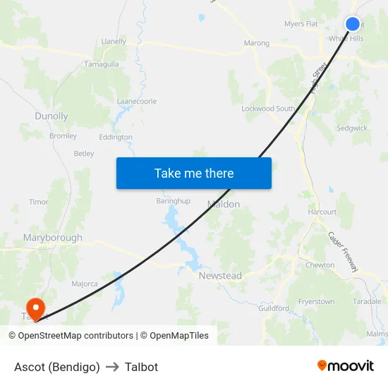 Ascot (Bendigo) to Talbot map