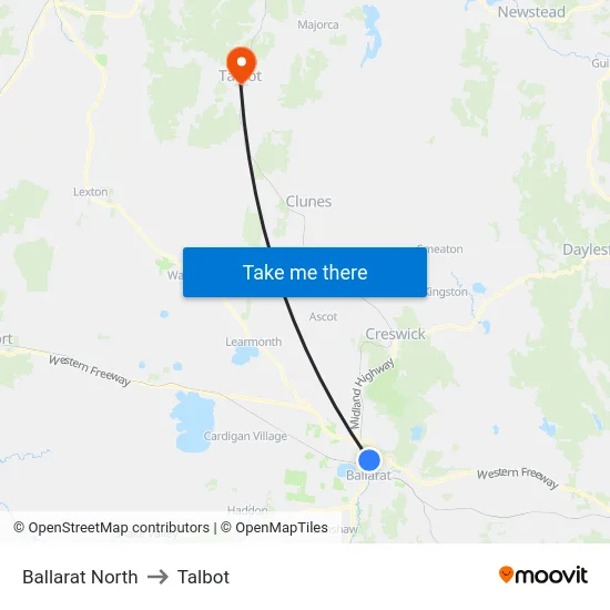 Ballarat North to Talbot map