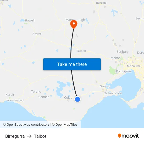Birregurra to Talbot map