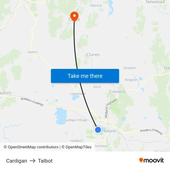 Cardigan to Talbot map