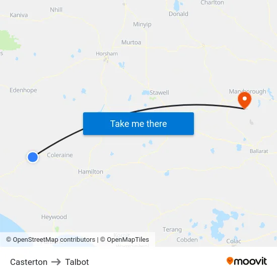 Casterton to Talbot map