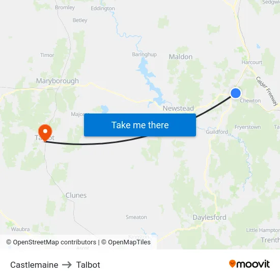 Castlemaine to Talbot map