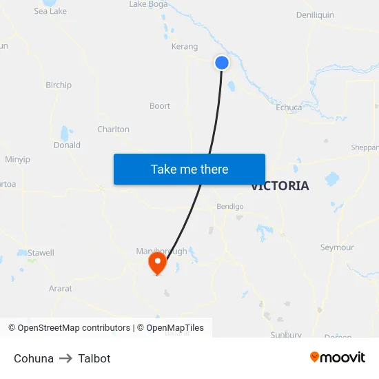 Cohuna to Talbot map