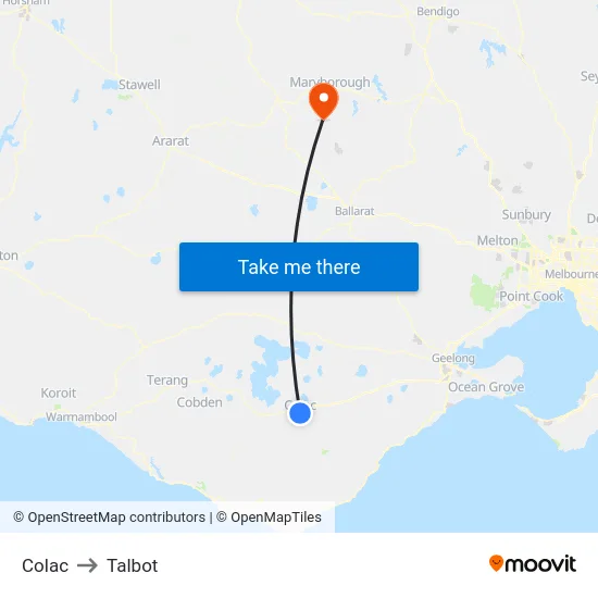 Colac to Talbot map
