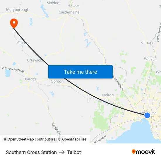 Southern Cross Station to Talbot map