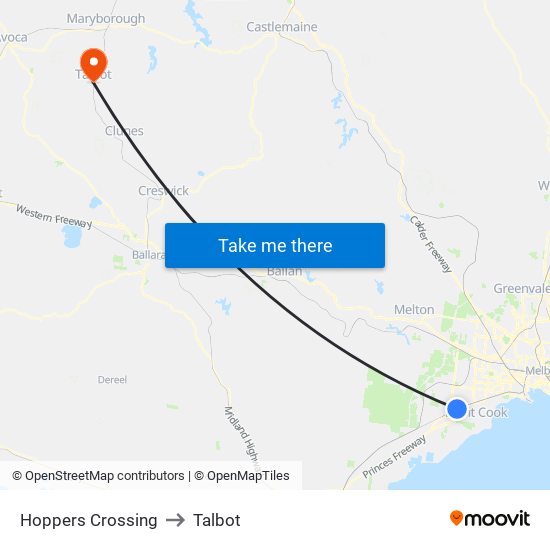 Hoppers Crossing to Talbot map