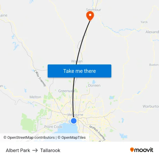 Albert Park to Tallarook map