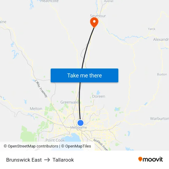 Brunswick East to Tallarook map