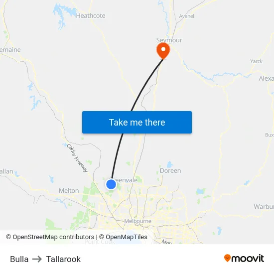 Bulla to Tallarook map