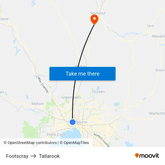 Footscray to Tallarook map
