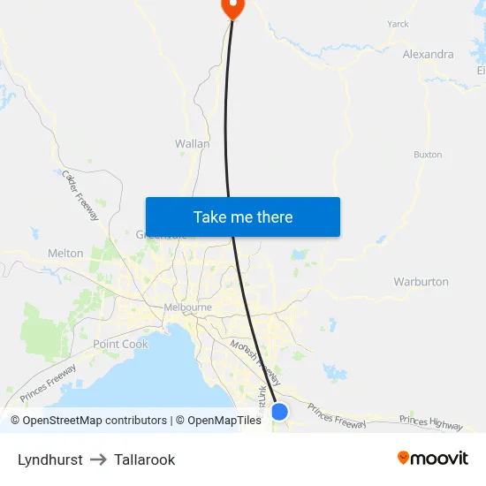 Lyndhurst to Tallarook map