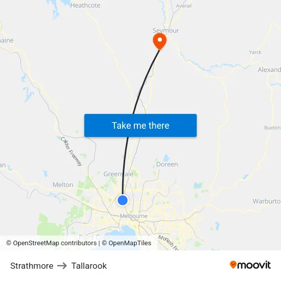 Strathmore to Tallarook map