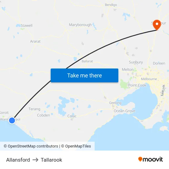 Allansford to Tallarook map