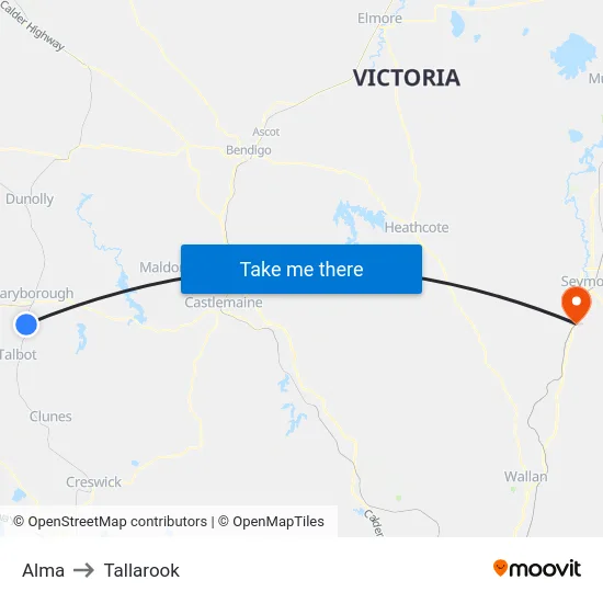 Alma to Tallarook map