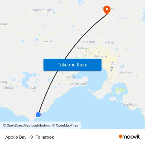 Apollo Bay to Tallarook map