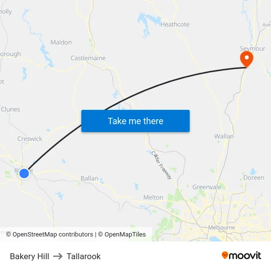 Bakery Hill to Tallarook map
