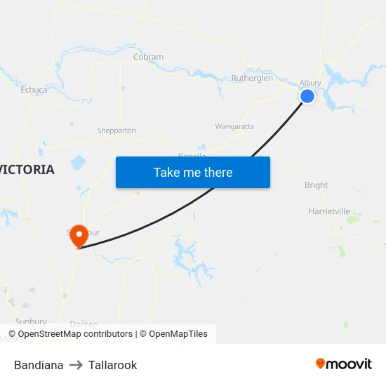 Bandiana to Tallarook map