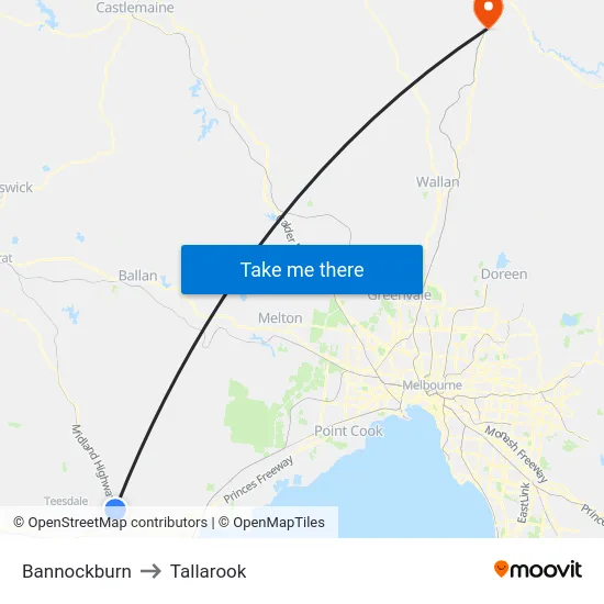Bannockburn to Tallarook map